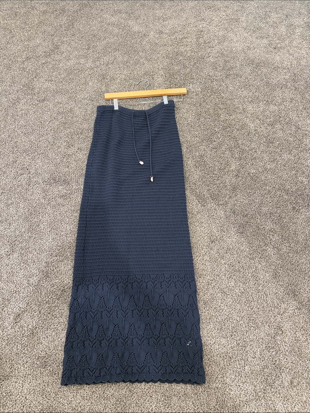 Vintage Havana Navy Crochet Maxi Skirt with Drawstring